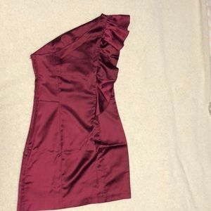 Slip dress plum one shoulder night out dress